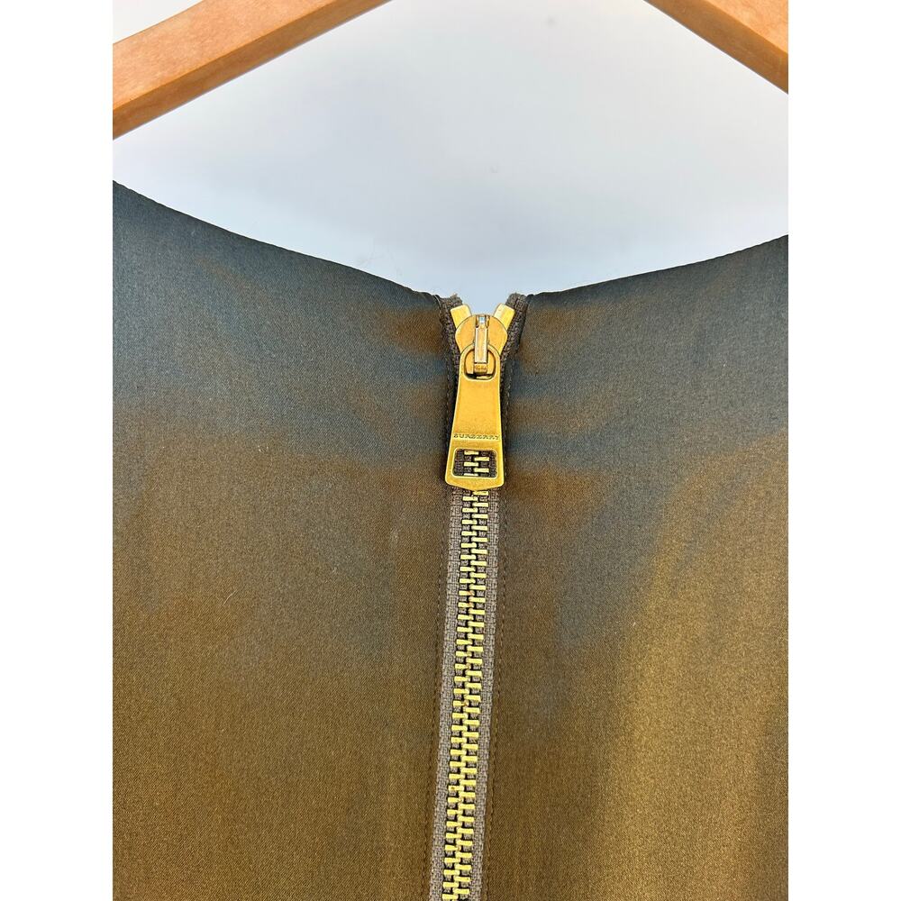 Burberry London Silk Blouse Dressy Top Olive Green Designer UL 10 US 8 Fitted - Picture 7 of 8
